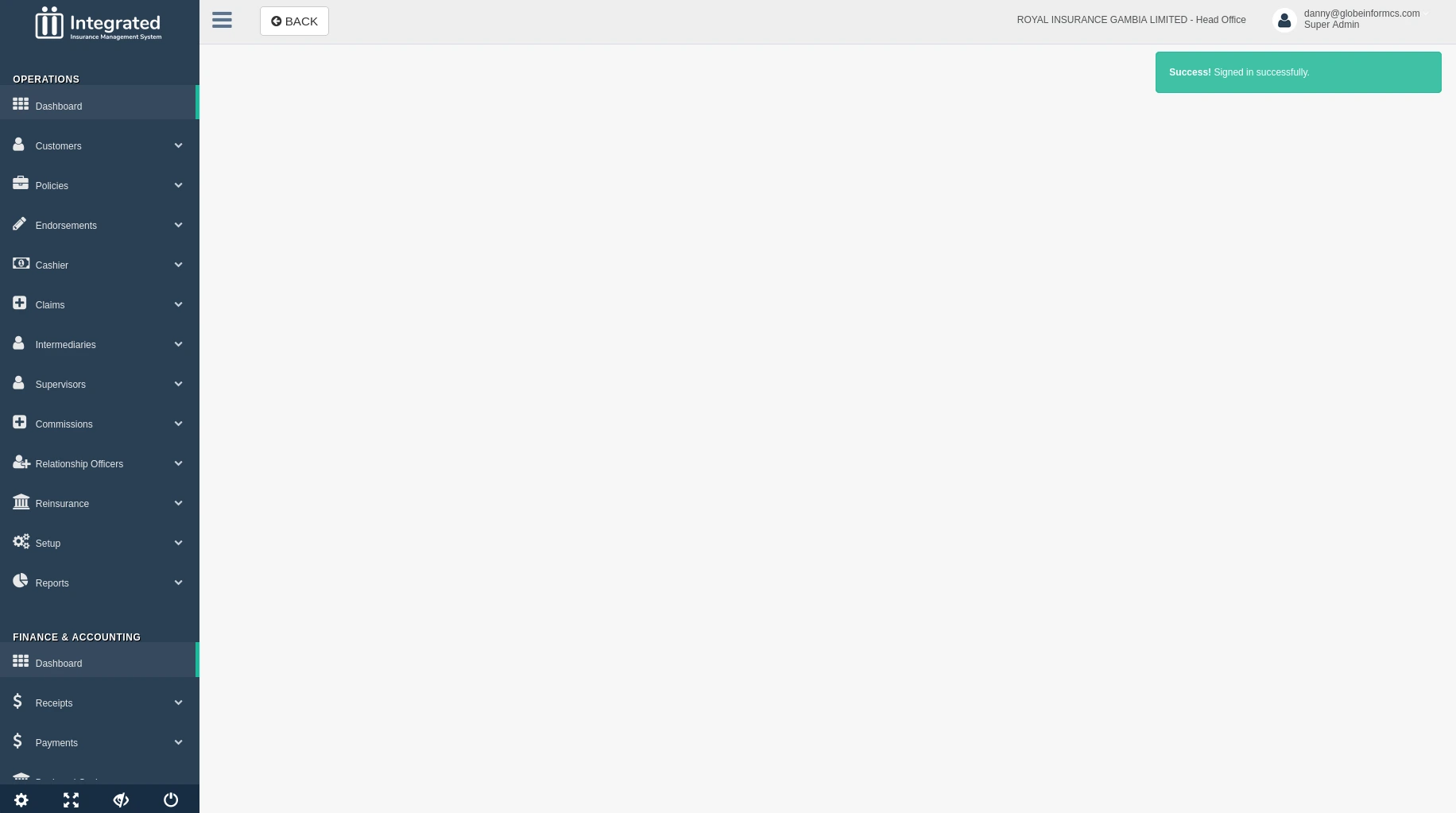 Success Login Interface Screenshot